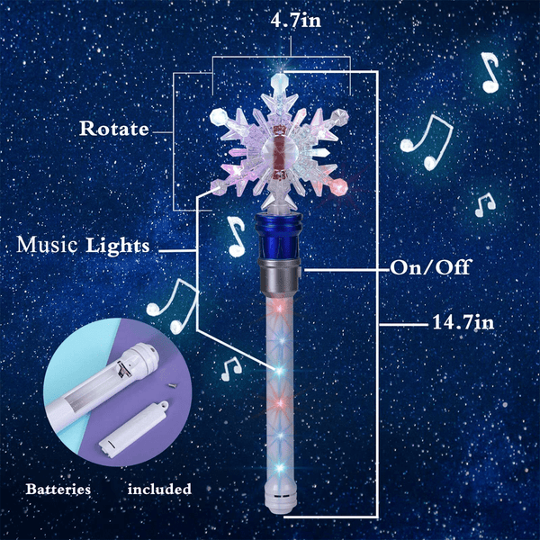 2 Pack Rotating Light-Up Magic Snowflake Wands, Light Up Toys For Kids