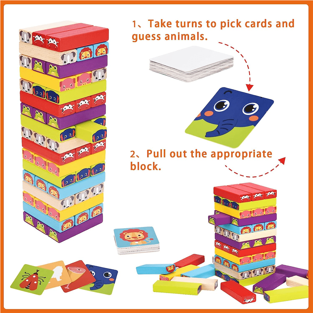 Wooden Building Blocks With Animal Flash Cards