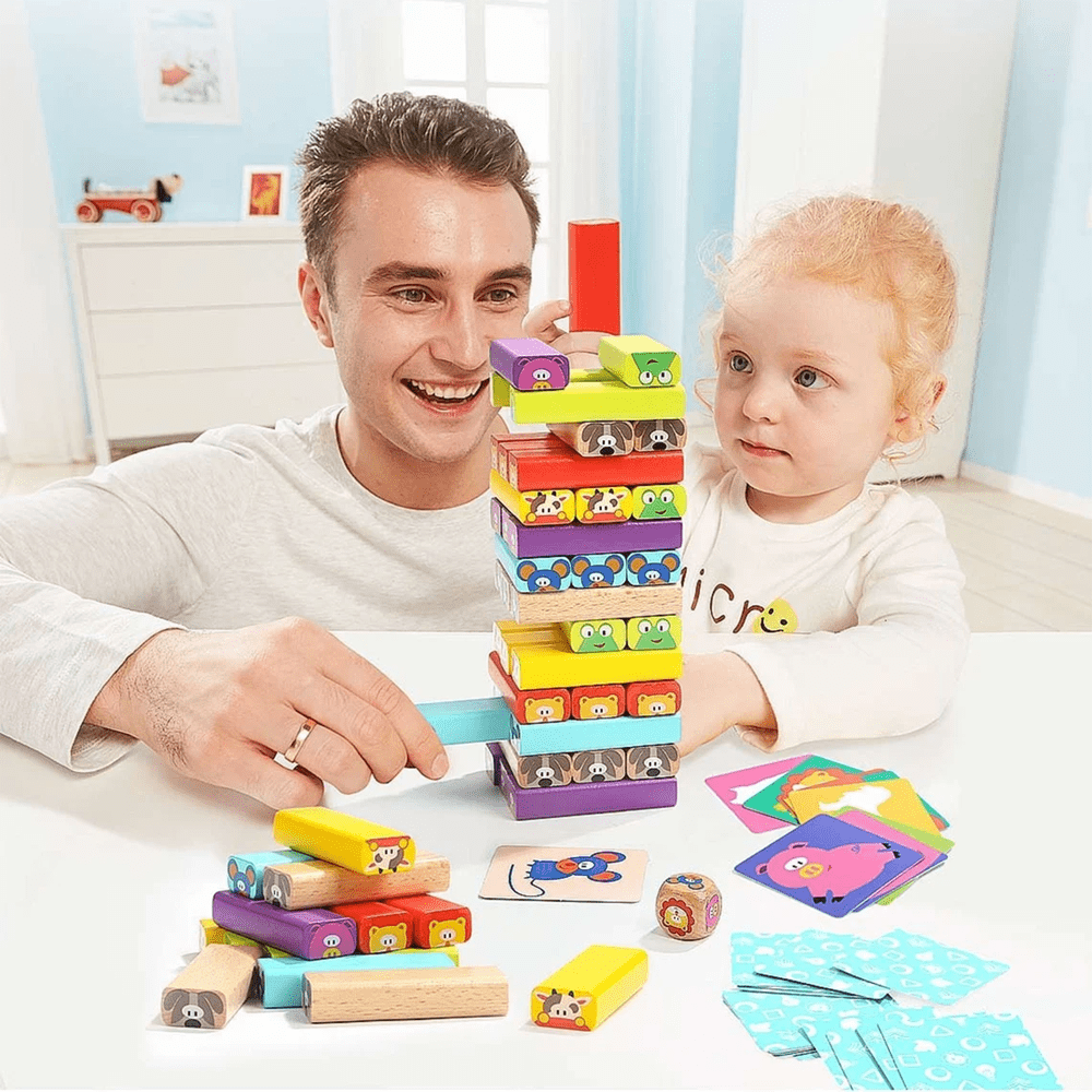 Wooden Building Blocks With Animal Flash Cards