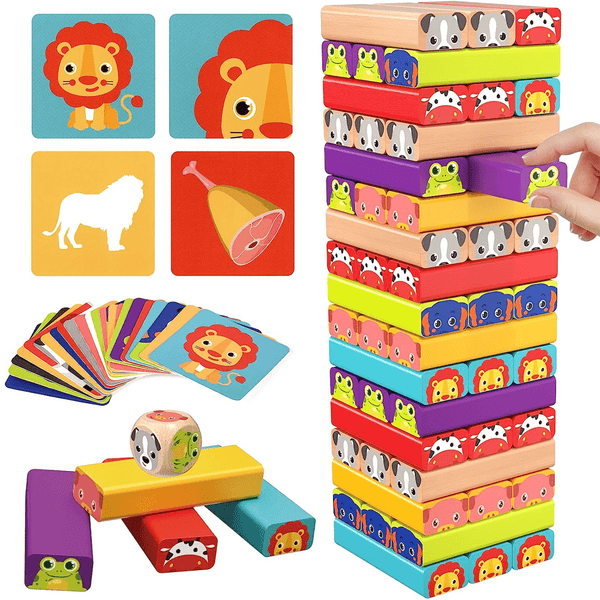 Wooden Building Blocks With Animal Flash Cards