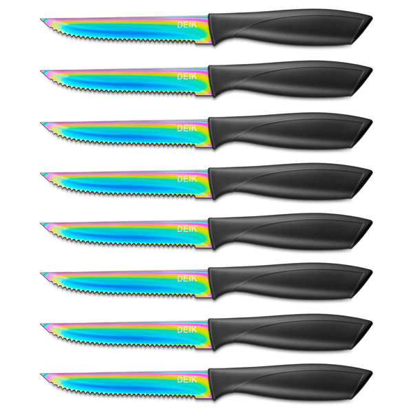 Set of 8 Rainbow Titanium Plated Steak Knives