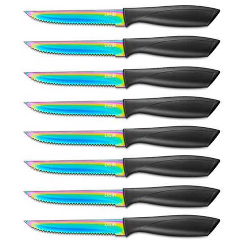 Set of 8 Rainbow Titanium Plated Steak Knives