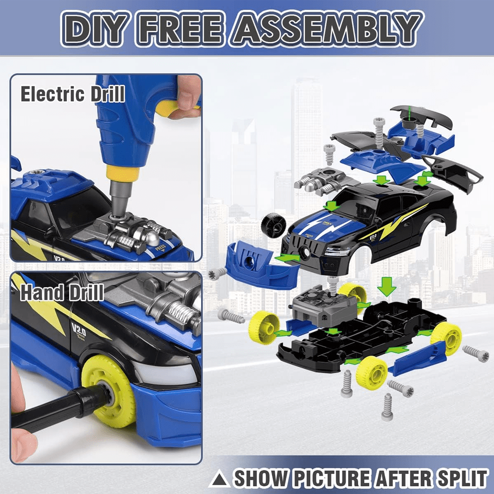 2-IN-1 STEM BUILDING CONSTRUCTION TOYS CAR WITH ELECTRIC DRILL TOOL, LIGHTS & SOUNDS