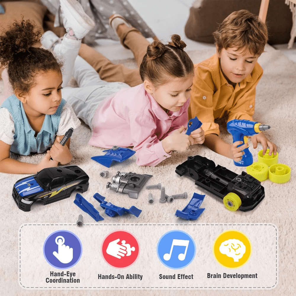 2-IN-1 STEM BUILDING CONSTRUCTION TOYS CAR WITH ELECTRIC DRILL TOOL, LIGHTS & SOUNDS