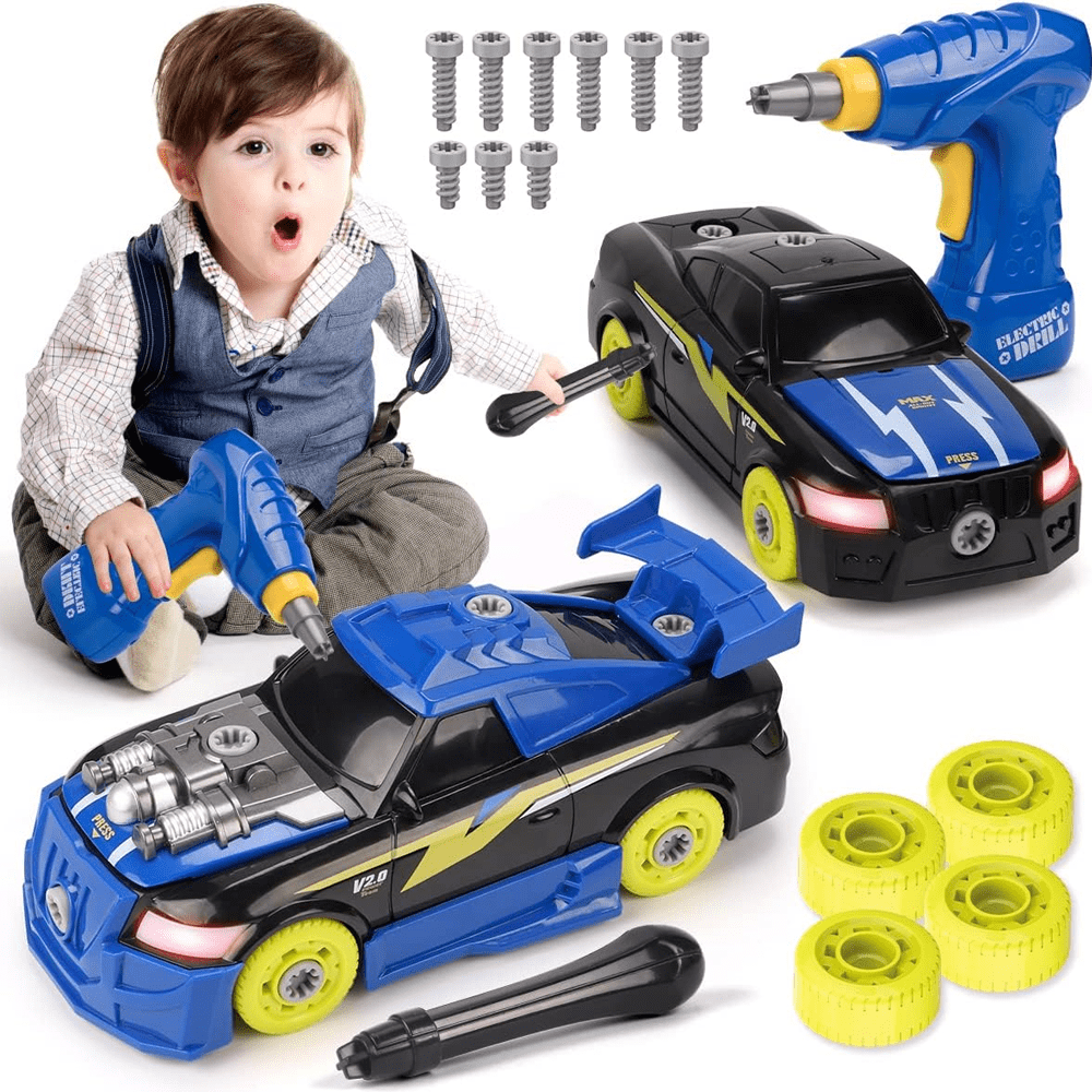 2-IN-1 STEM BUILDING CONSTRUCTION TOYS CAR WITH ELECTRIC DRILL TOOL, LIGHTS & SOUNDS