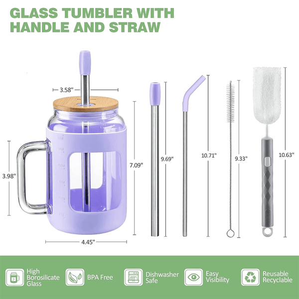BPA-Free Glass Tumbler with Bamboo Lid and Straw