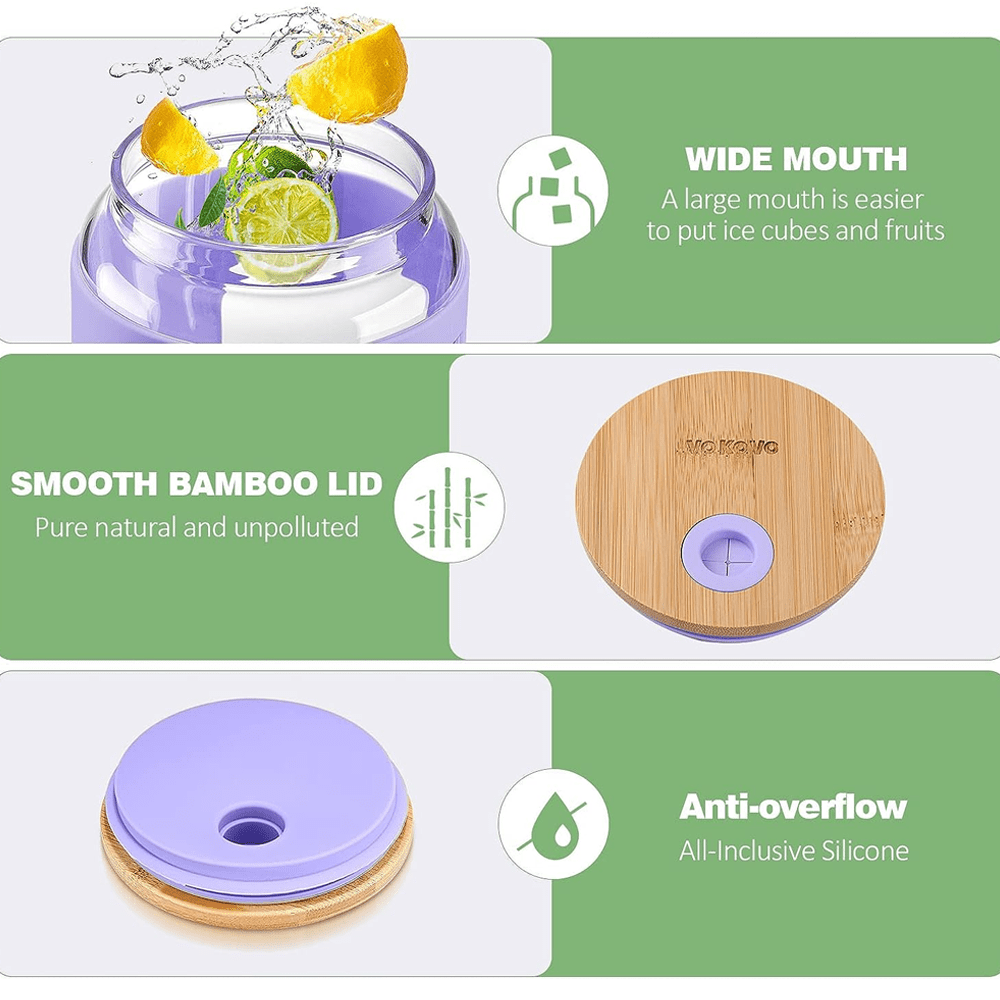 BPA-Free Glass Tumbler with Bamboo Lid and Straw
