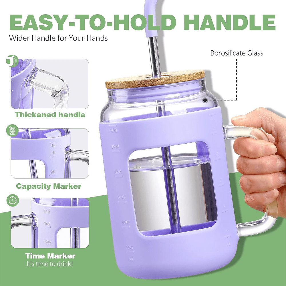 BPA-Free Glass Tumbler with Bamboo Lid and Straw