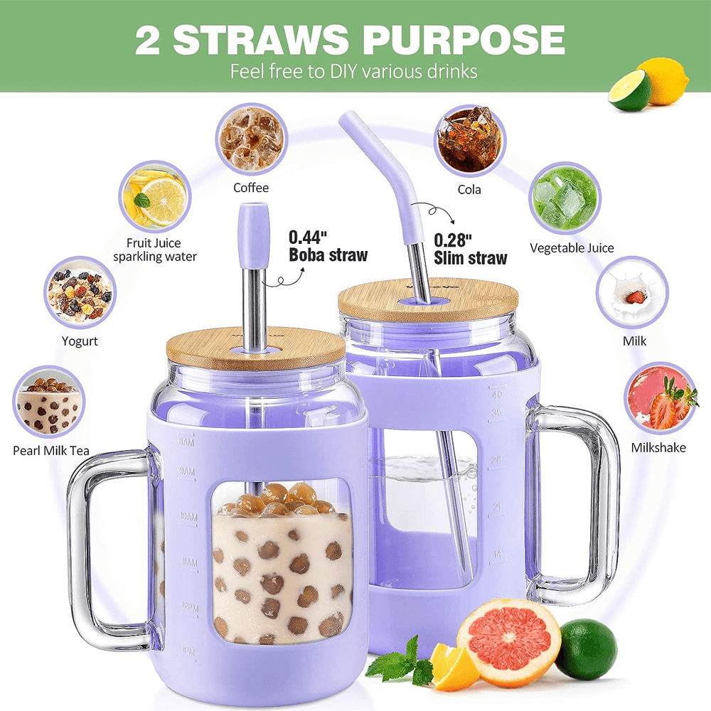 BPA-Free Glass Tumbler with Bamboo Lid and Straw