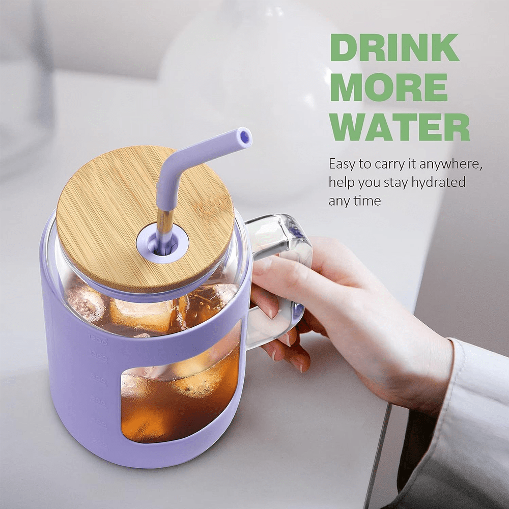 BPA-Free Glass Tumbler with Bamboo Lid and Straw