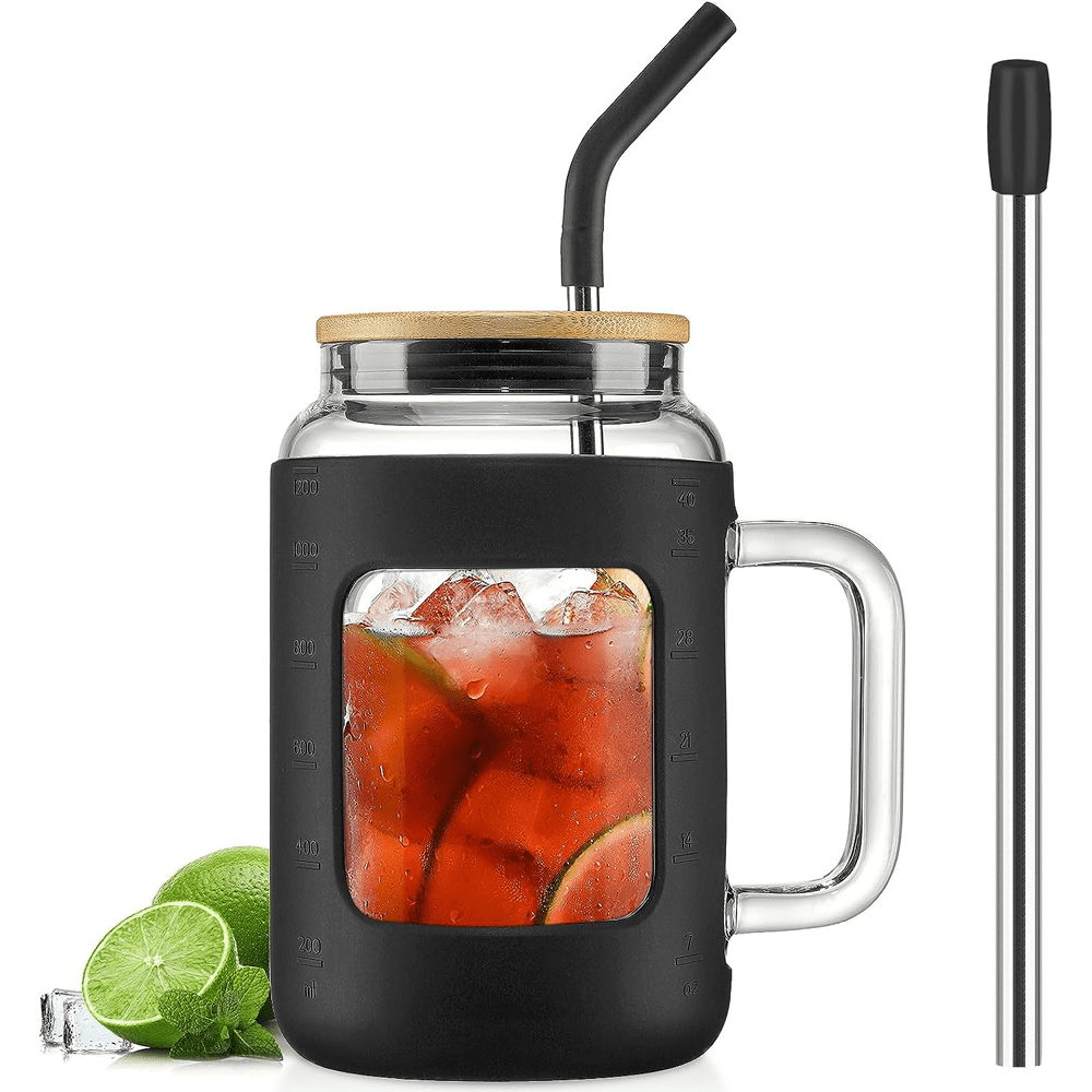 BPA-Free Glass Tumbler with Bamboo Lid and Straw