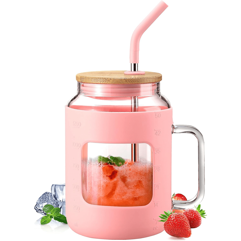 BPA-Free Glass Tumbler with Bamboo Lid and Straw