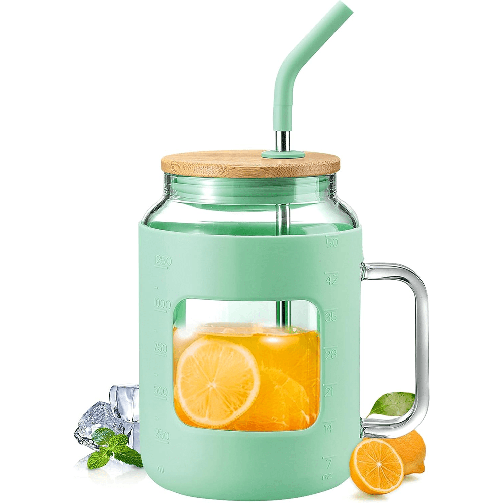BPA-Free Glass Tumbler with Bamboo Lid and Straw