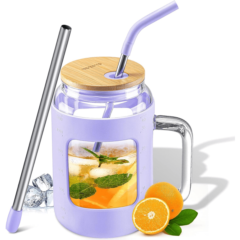 BPA-Free Glass Tumbler with Bamboo Lid and Straw