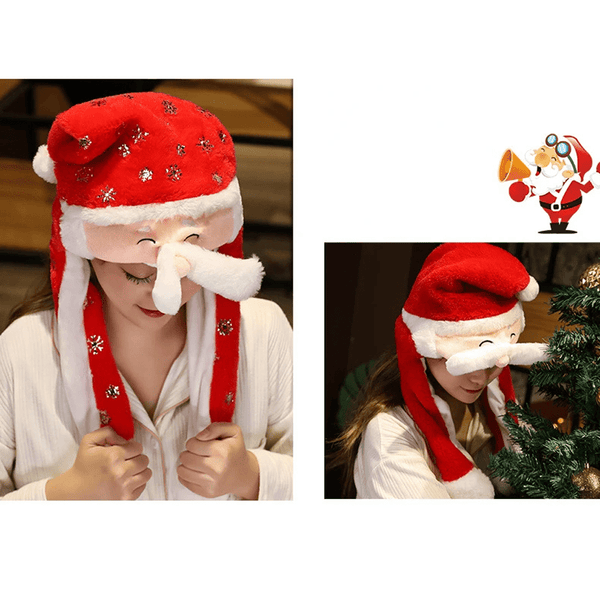 2 Pack Snowman & Santa Moving Ears & Mustache Christmas Hats