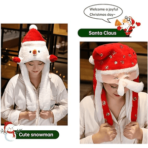 2 Pack Snowman & Santa Moving Ears & Mustache Christmas Hats