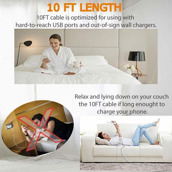10-Feet Tangle-Free Charging Cables For iPhone & Android