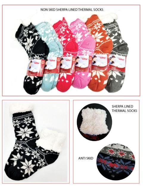 Non-Skid Sherpa Lined Thermal Socks -Flower