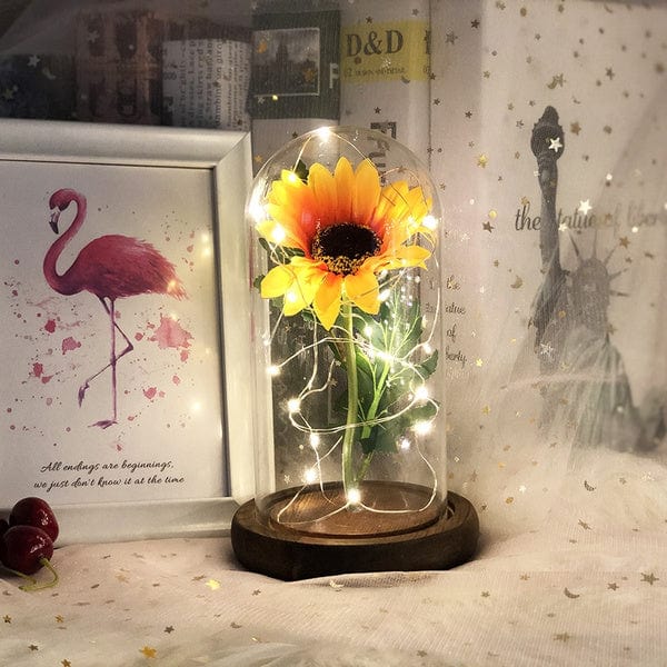 Sunflower LED Light In Glass Dome