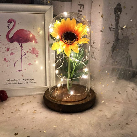 Sunflower LED Light In Glass Dome