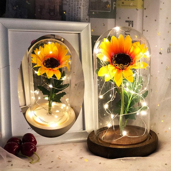 Sunflower LED Light In Glass Dome