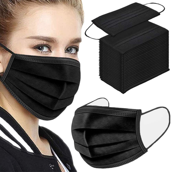 Black 3 Ply Disposable Facemasks