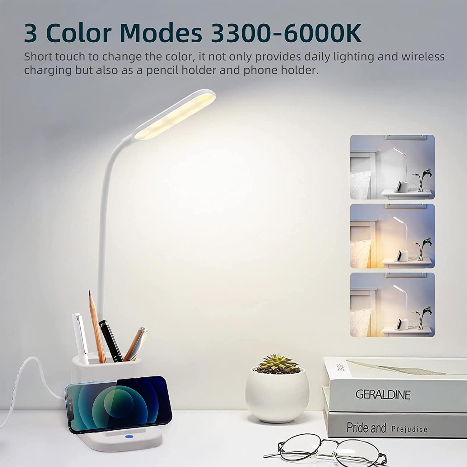 LED Desk Lamp  With  Wireless Charging and Pencil Holder