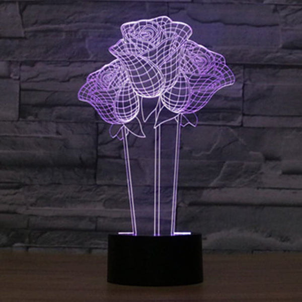 3D LED Lamp - 3 Roses