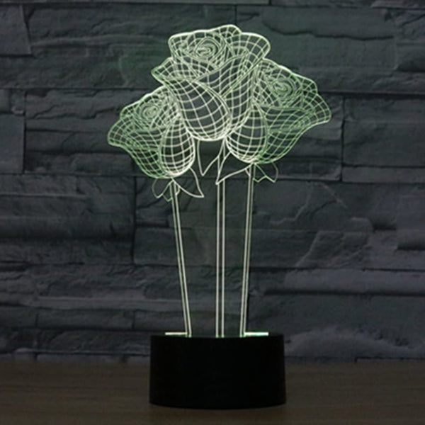 3D LED Lamp - 3 Roses