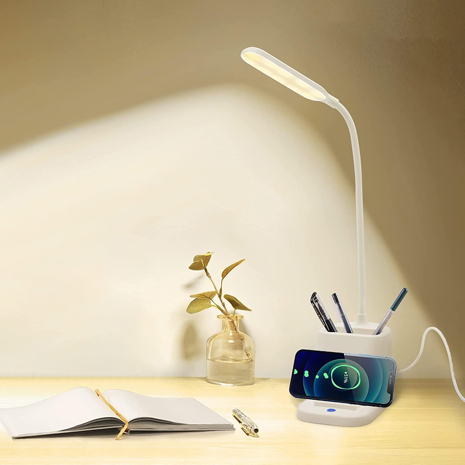 LED Desk Lamp  With  Wireless Charging and Pencil Holder