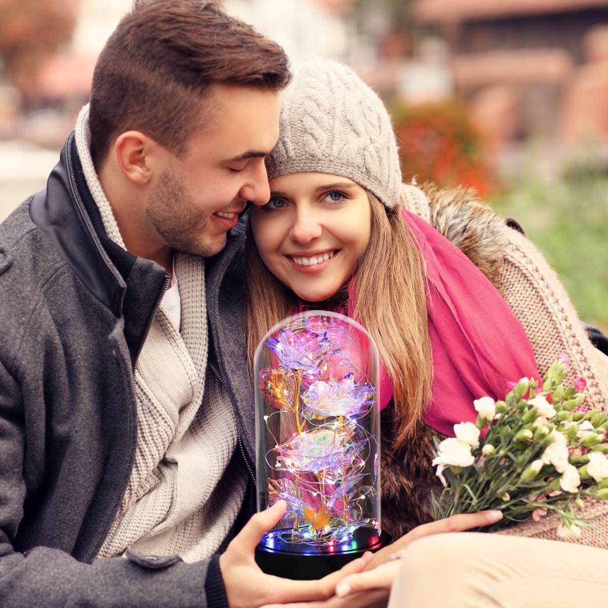 3 Roses LED Light In Glass Dome - 5 Colours