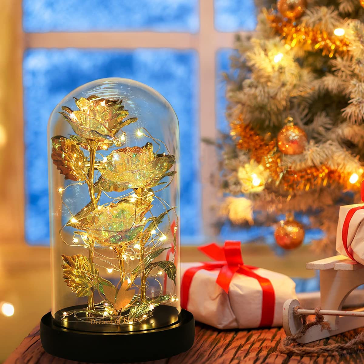3 Roses LED Light In Glass Dome - 5 Colours