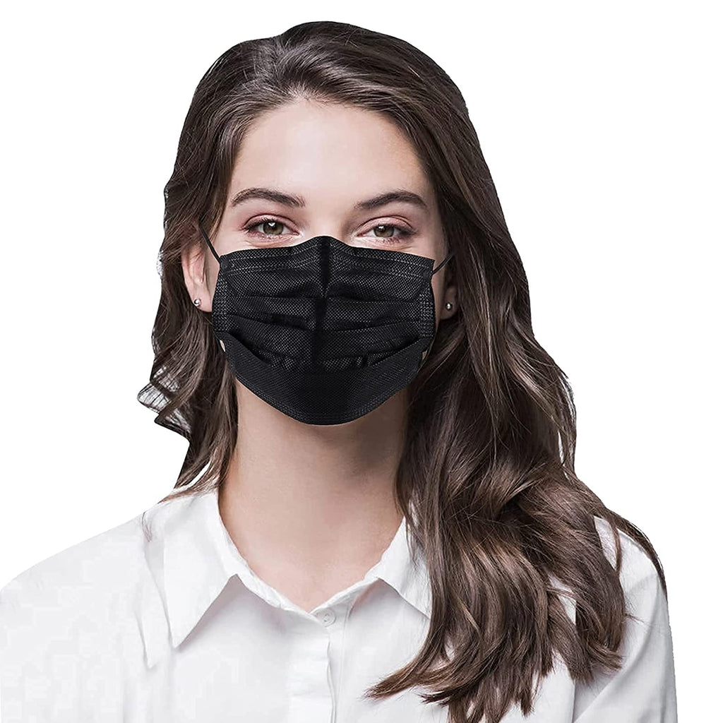 Black 3 Ply Disposable Medical Face Masks - 50Pcs/Box