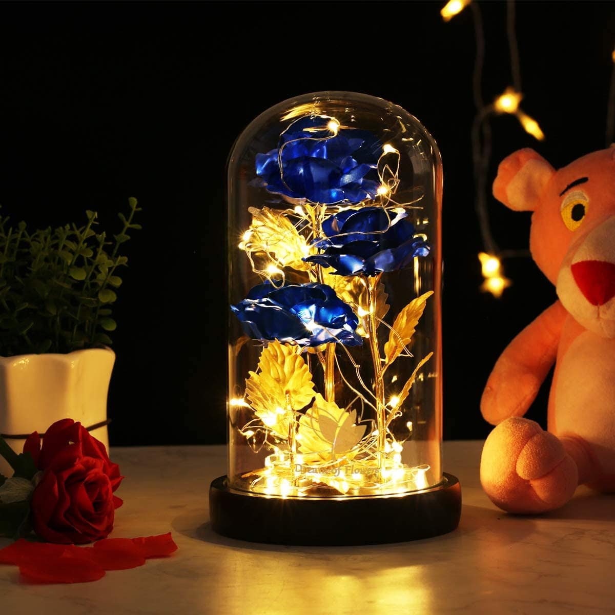 3 Roses LED Light In Glass Dome - 5 Colours