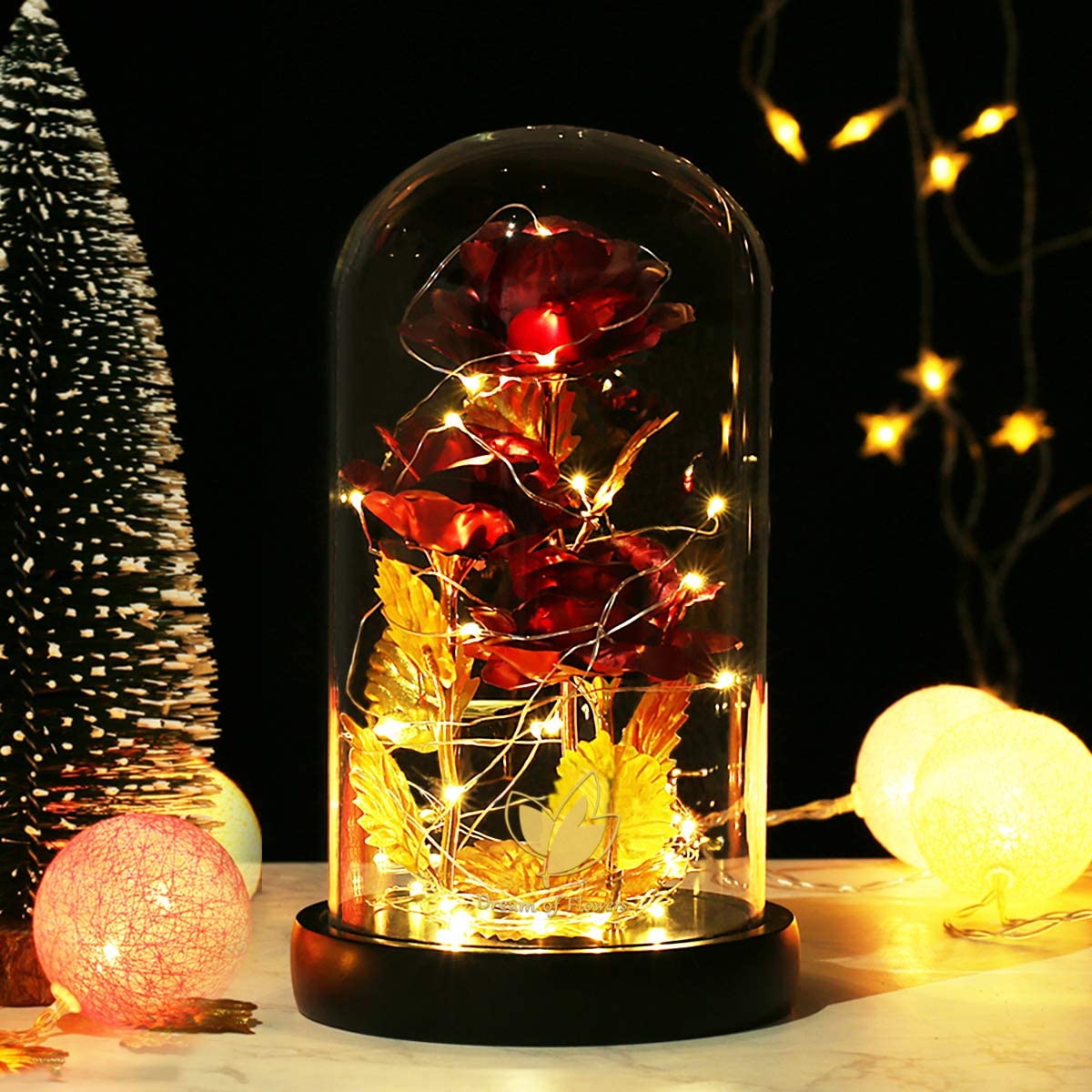 3 Roses LED Light In Glass Dome - 5 Colours