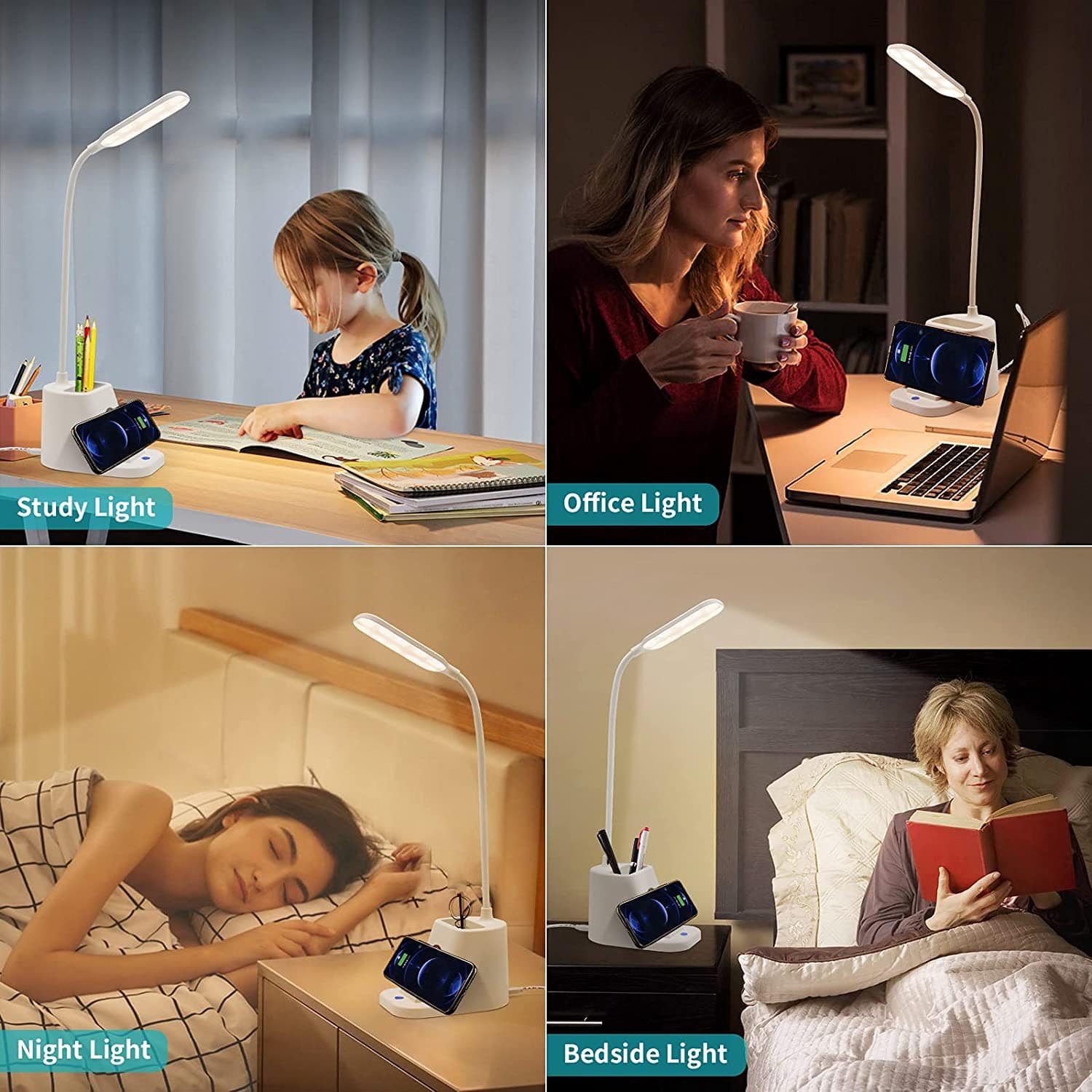 LED Desk Lamp  With  Wireless Charging and Pencil Holder