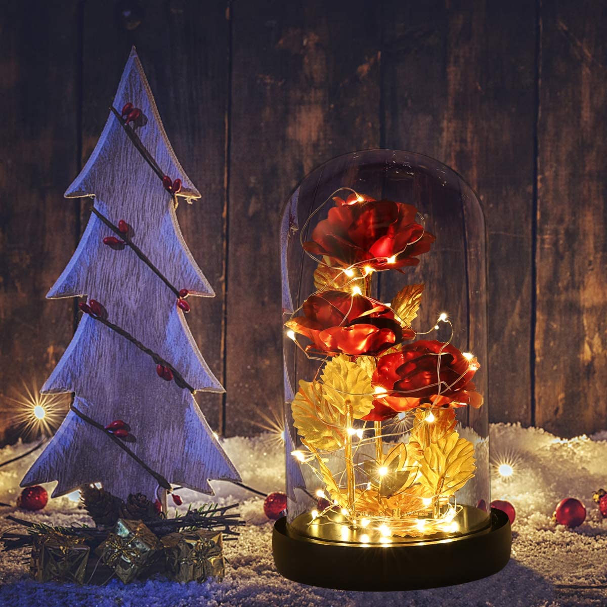 3 Roses LED Light In Glass Dome - 5 Colours