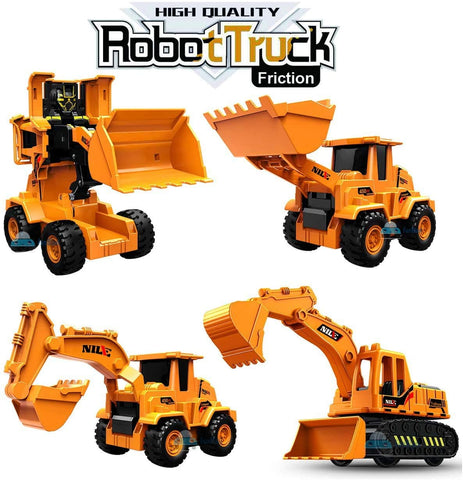 2 in 1 Friction Power Bulldozer Transformer Truck - 2 Pack