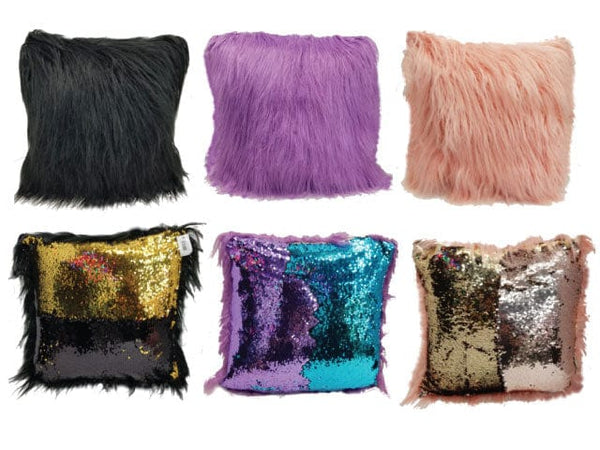 Posh Style Throw Pillow - Fur On One Side, Sequins On The Other Side