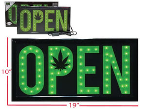 LED  Signs - Open Pot Leaf