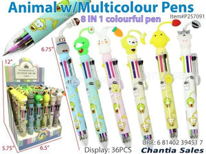 Animal Shaped Design 8 in 1 Multicolour Pens - 6 Per Pack