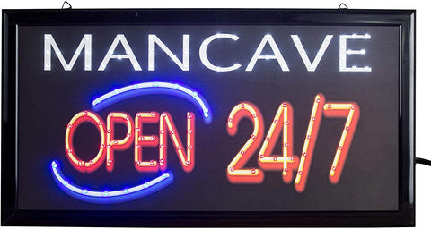 Man Cave Open 24/7 Framed LED Sign