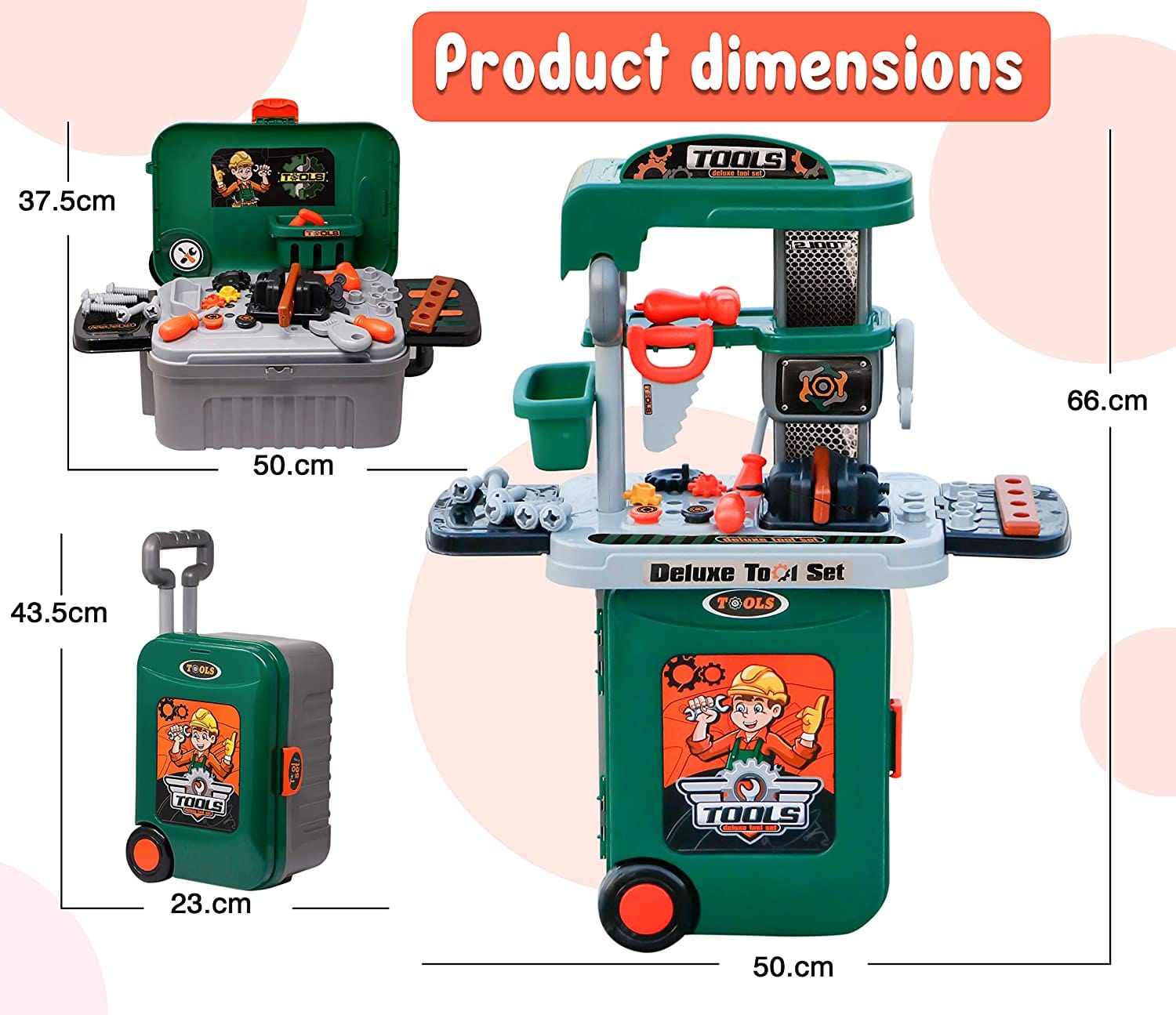 3 IN 1 Portable Deluxe Tool Set Suitcase Play Set