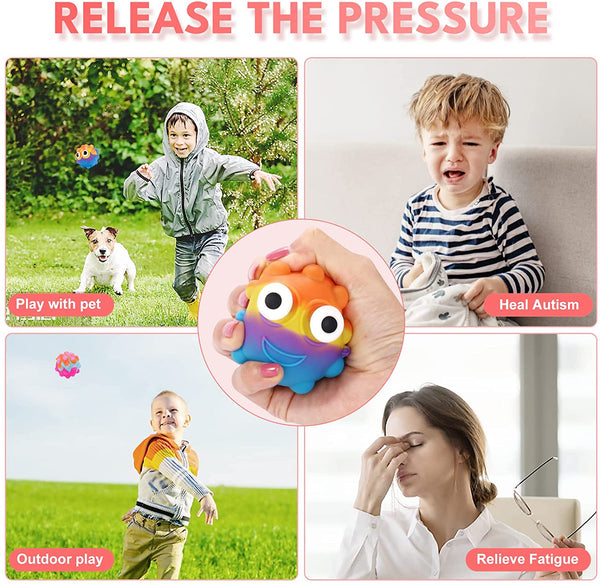 4 Pack 3D Fidget Eye Popping Squeeze Ball Light Up