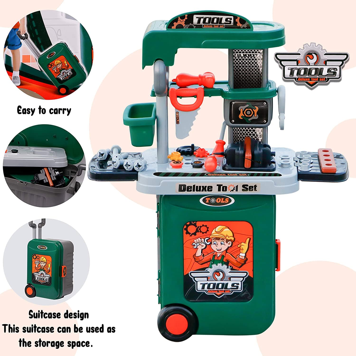 3 IN 1 Portable Deluxe Tool Set Suitcase Play Set