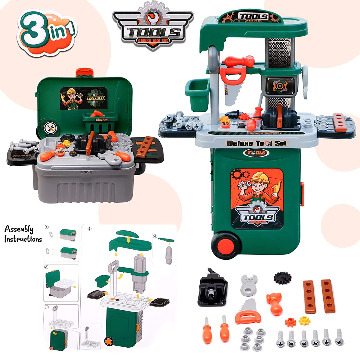 3 IN 1 Portable Deluxe Tool Set Suitcase Play Set