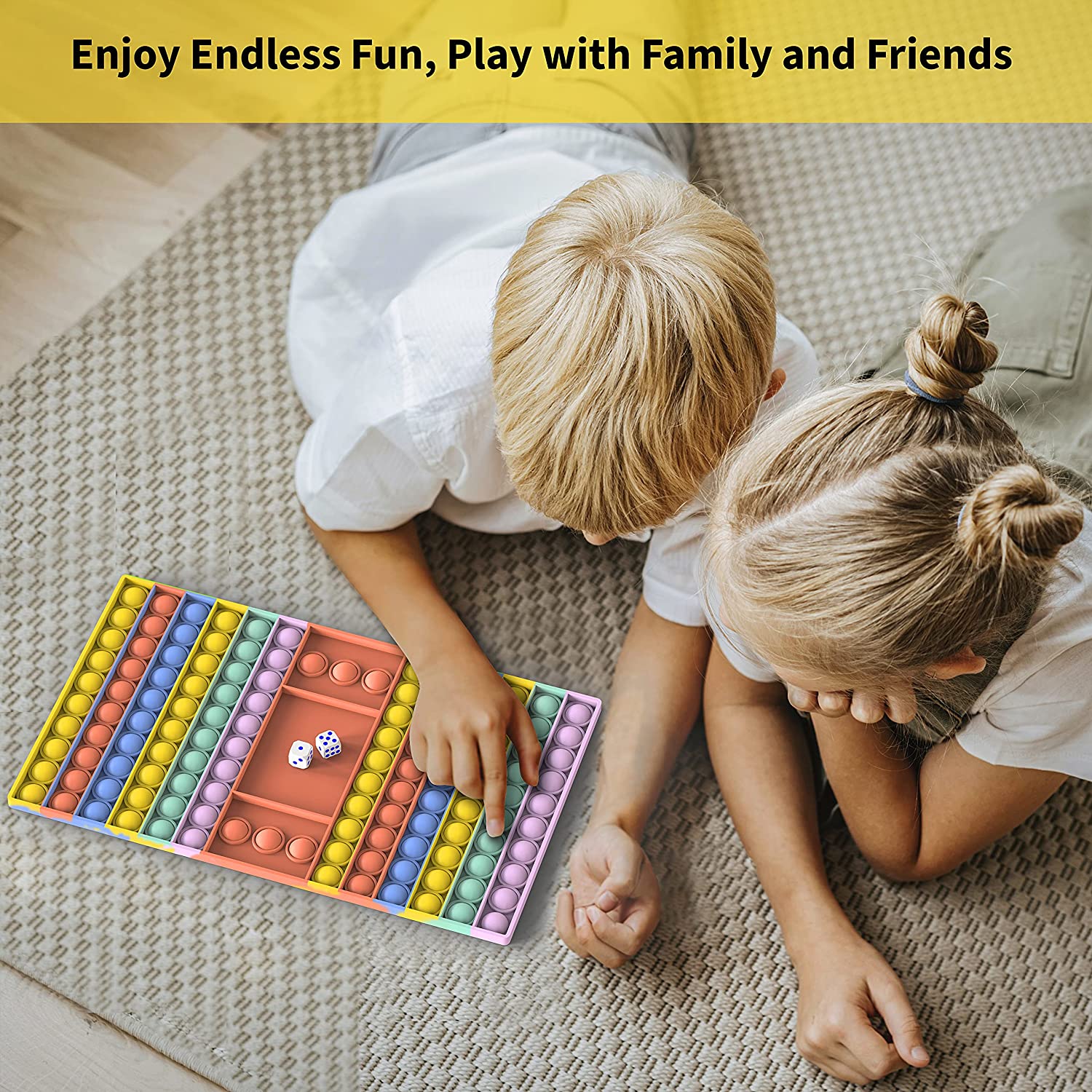 POPBUBBLE - GAMEBOARD WITH 2 DICES PASTEL COLOUR
