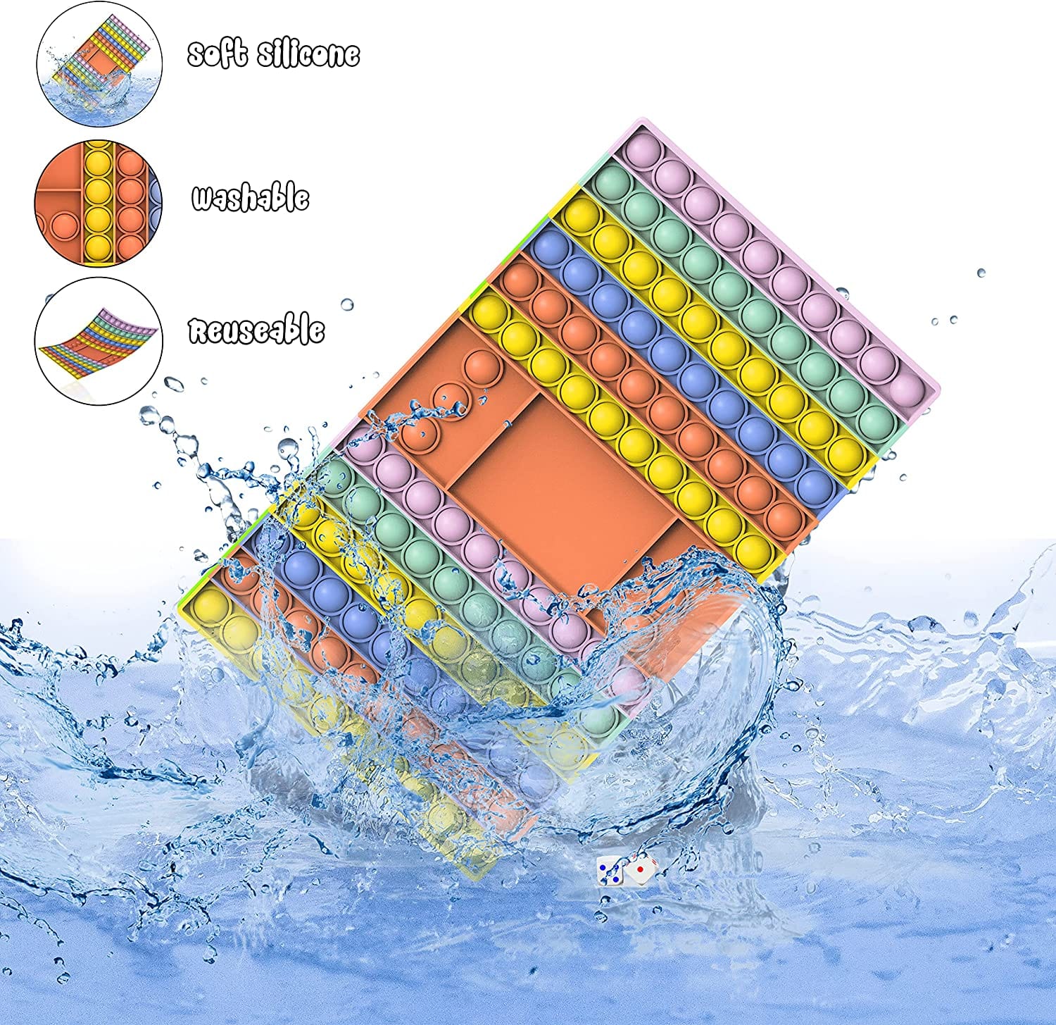 POPBUBBLE - GAMEBOARD WITH 2 DICES PASTEL COLOUR