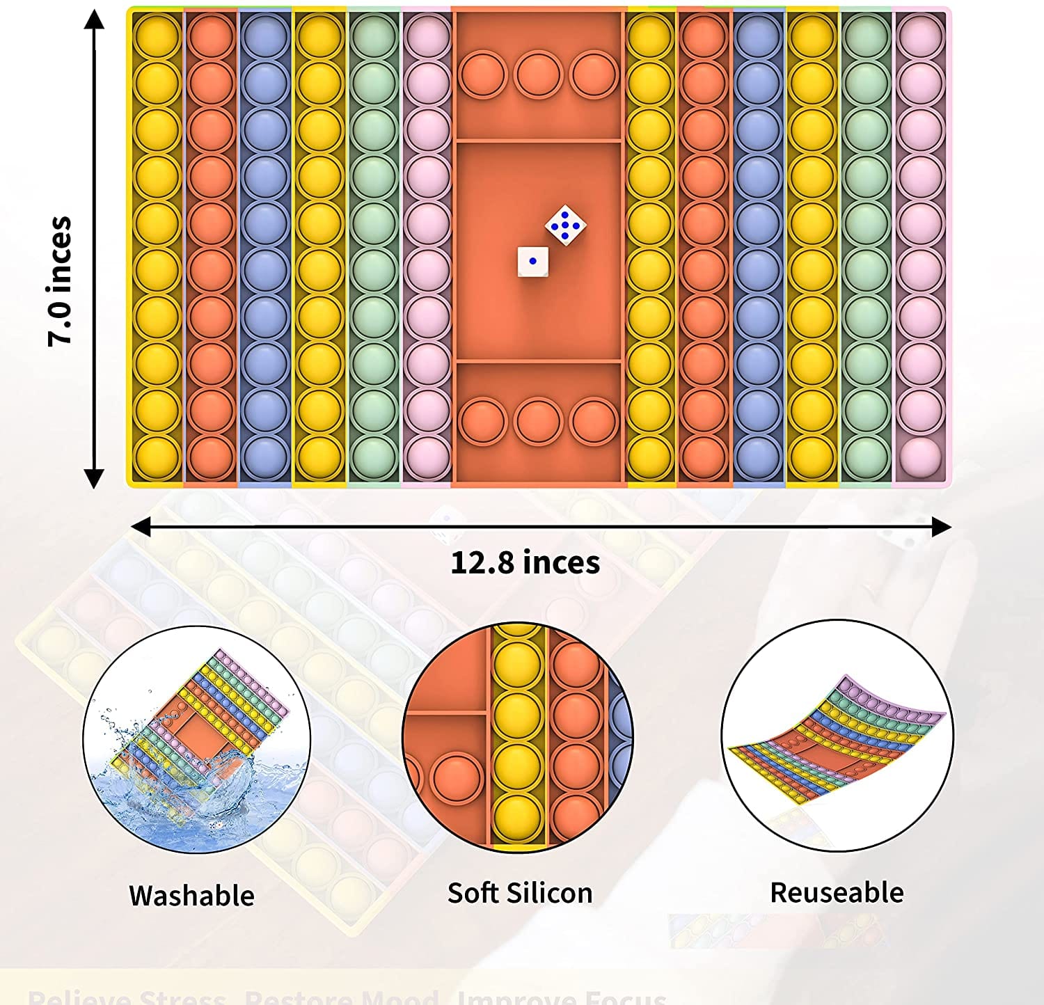 POPBUBBLE - GAMEBOARD WITH 2 DICES PASTEL COLOUR