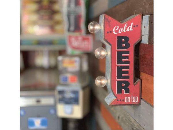 Vintage Metal Marquee LED Sign - Cold Beer on Tap